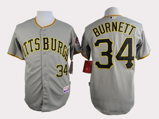 Men Pittsburgh Pirates 34 Burnett Grey MLB Jerseys